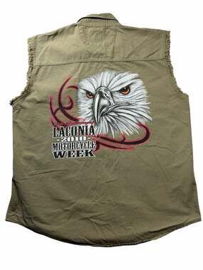 2010 Laconia Motorcycle Week Vest XL Eagle Graphic Sleeveless Cotton Button Up